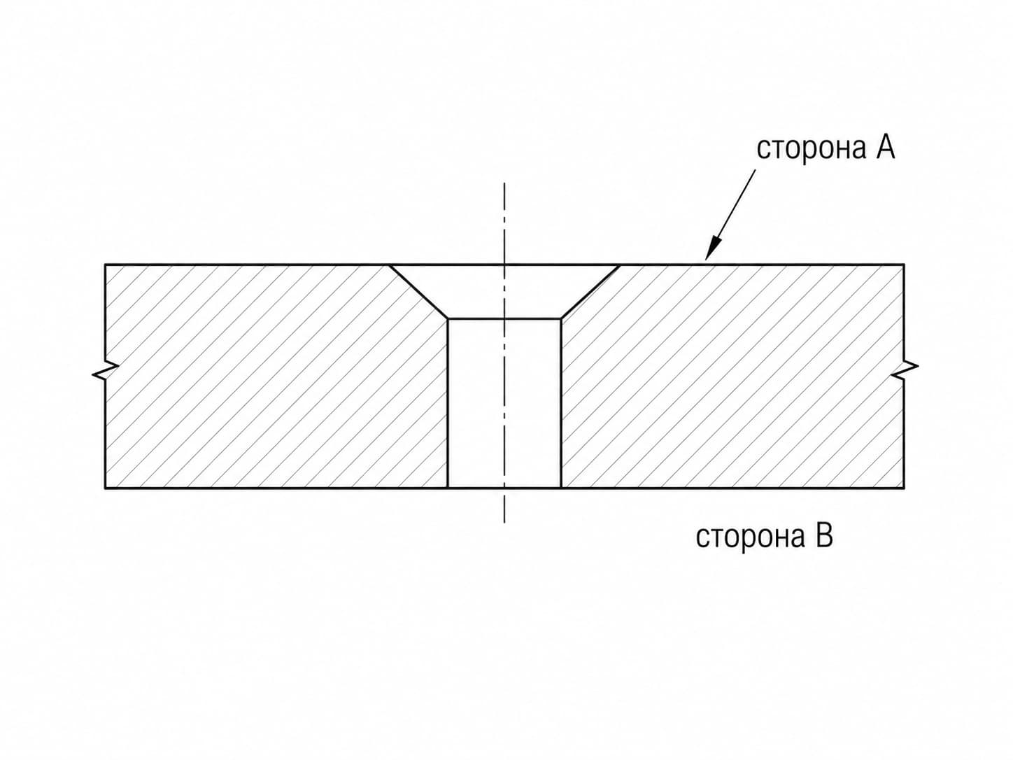 Схема стороны зенковки отверстия в стекле
