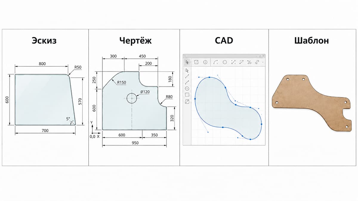 Как выбрать исходные данные для фигурного стекла: эскиз, чертёж, CAD или шаблон
